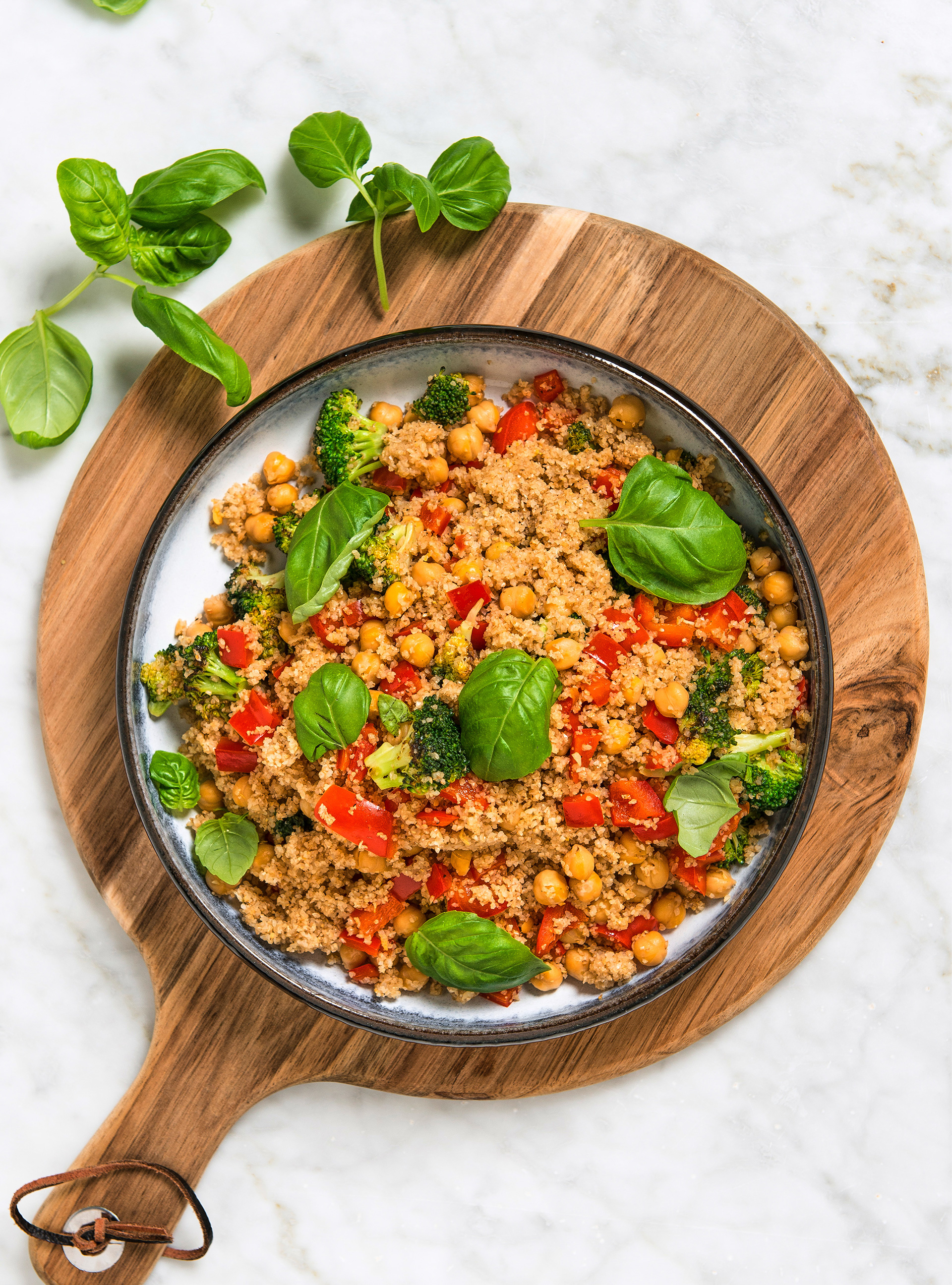 Salade tiède de boulgour, de pois chiches et de brocoli