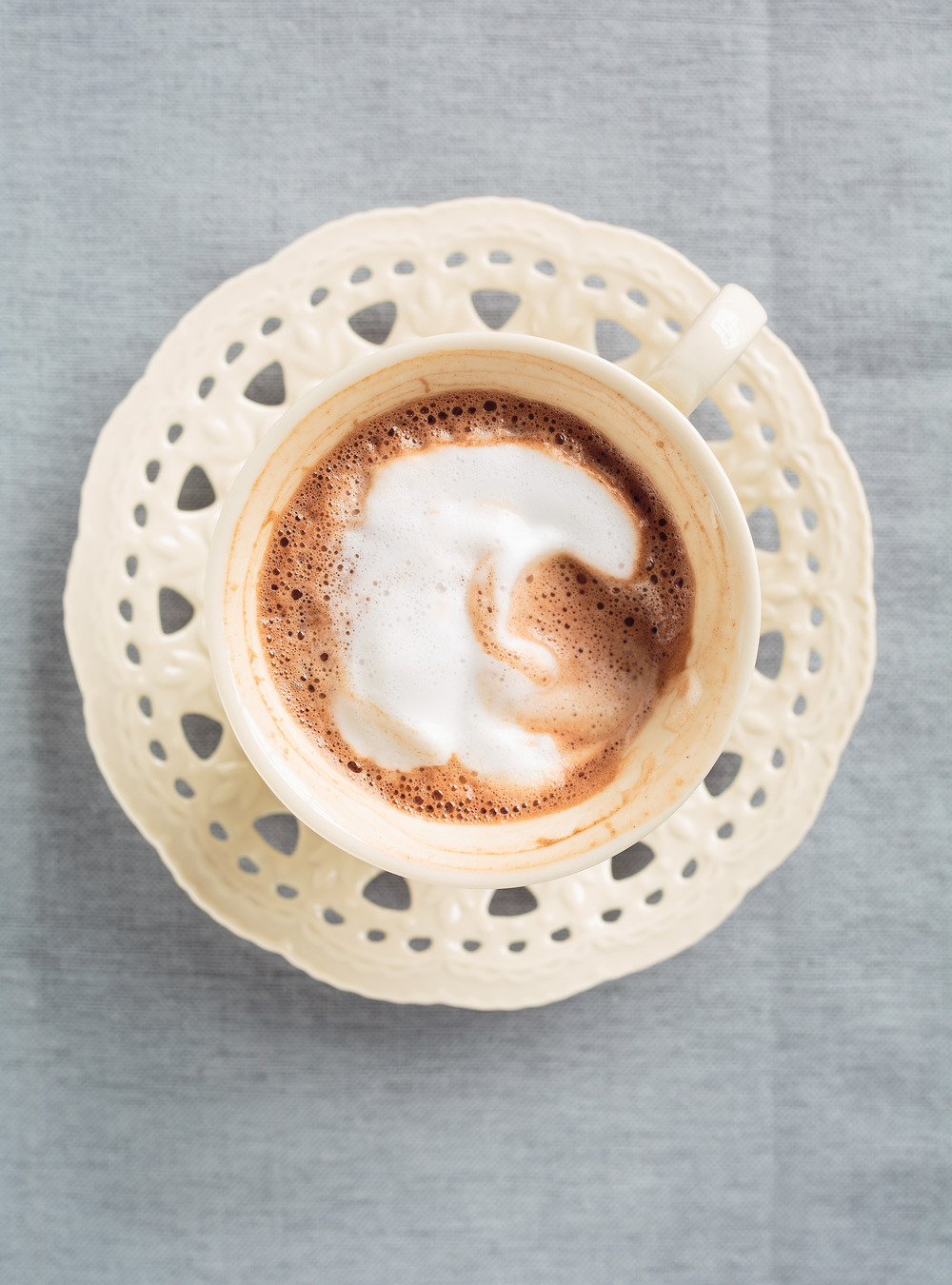 Café au chocolat au lait et mousse à la noisette