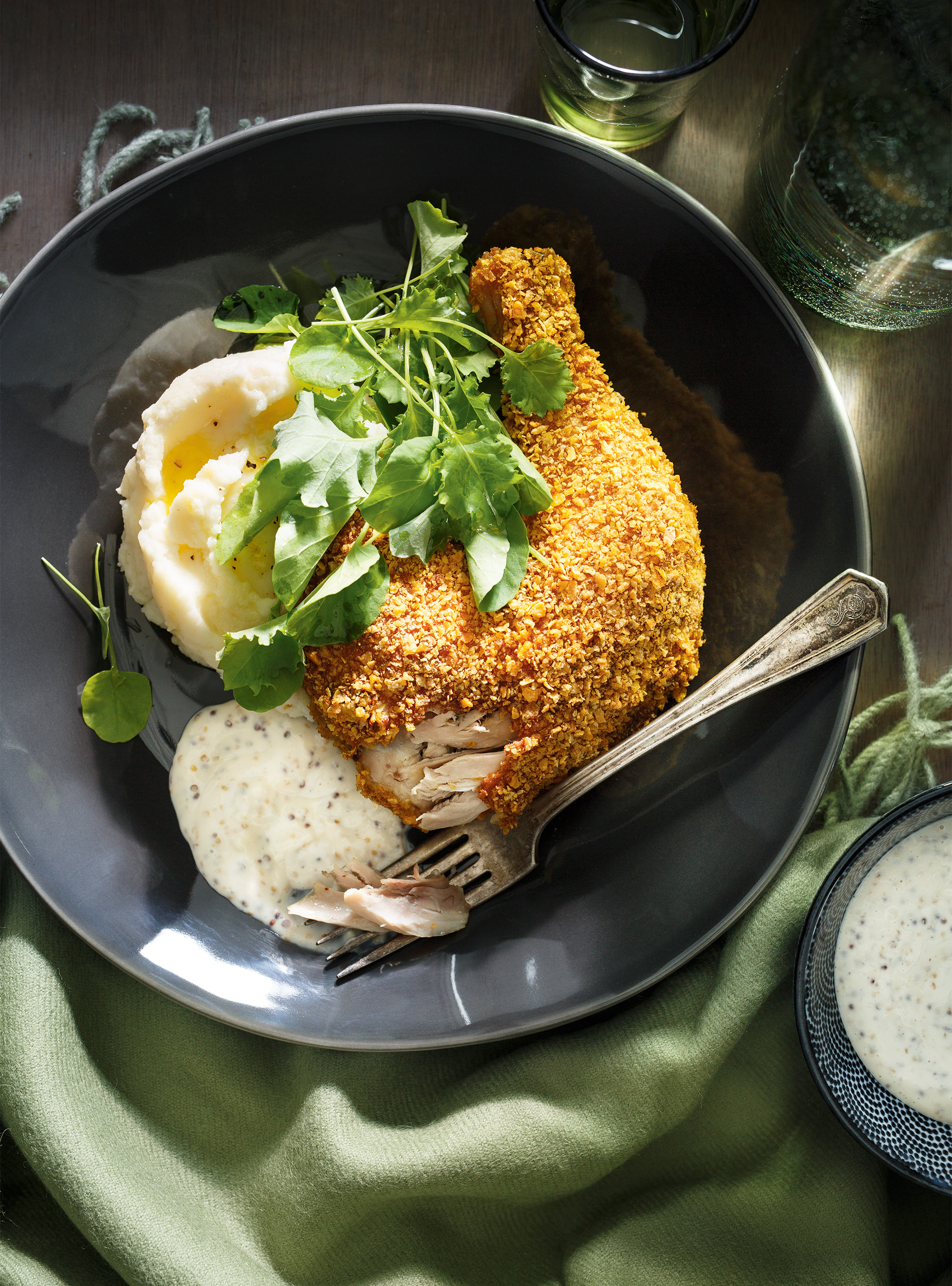 Cuisses de poulet aux flocons de maïs