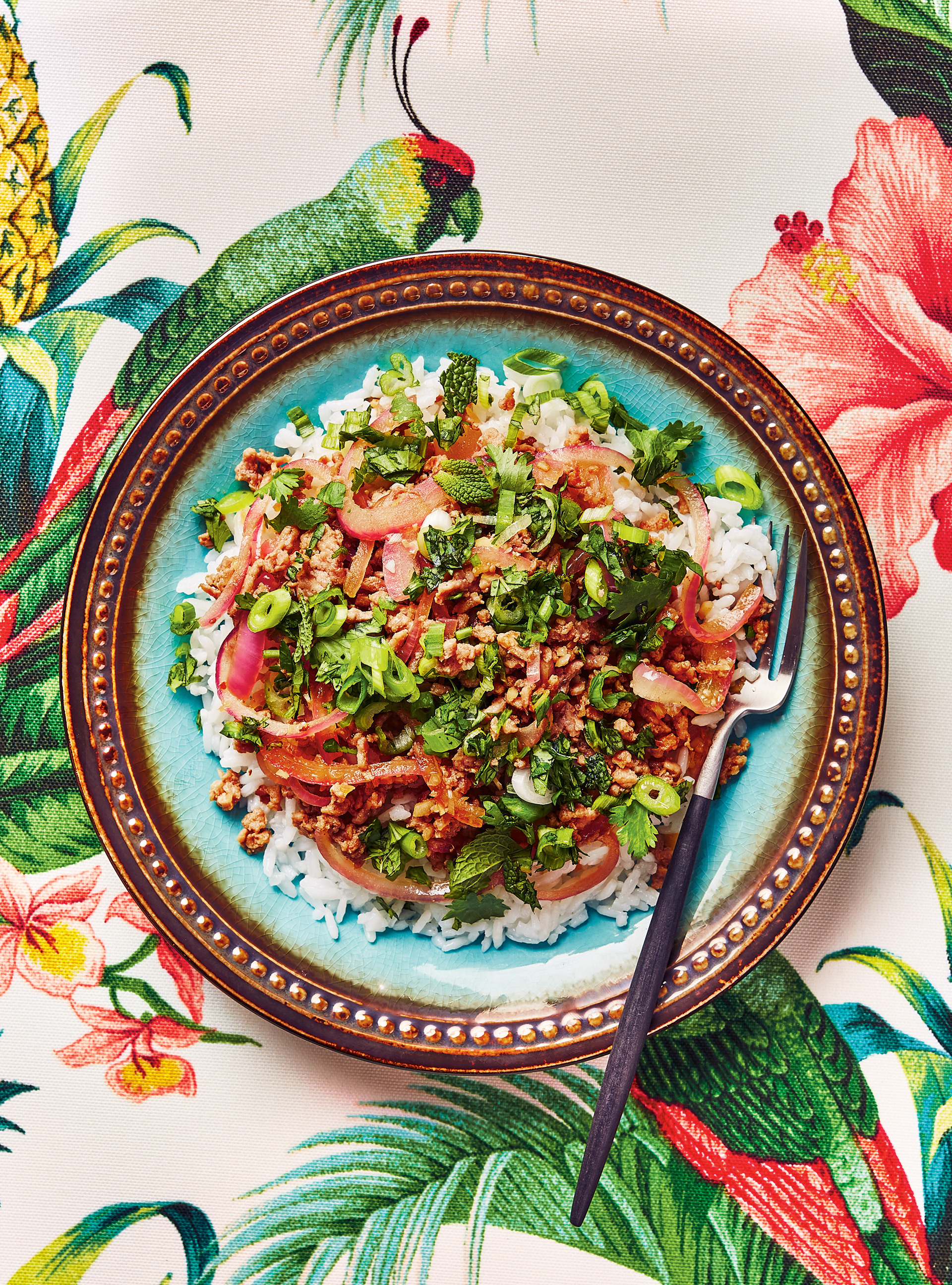 Poulet haché à la citronnelle (larb)