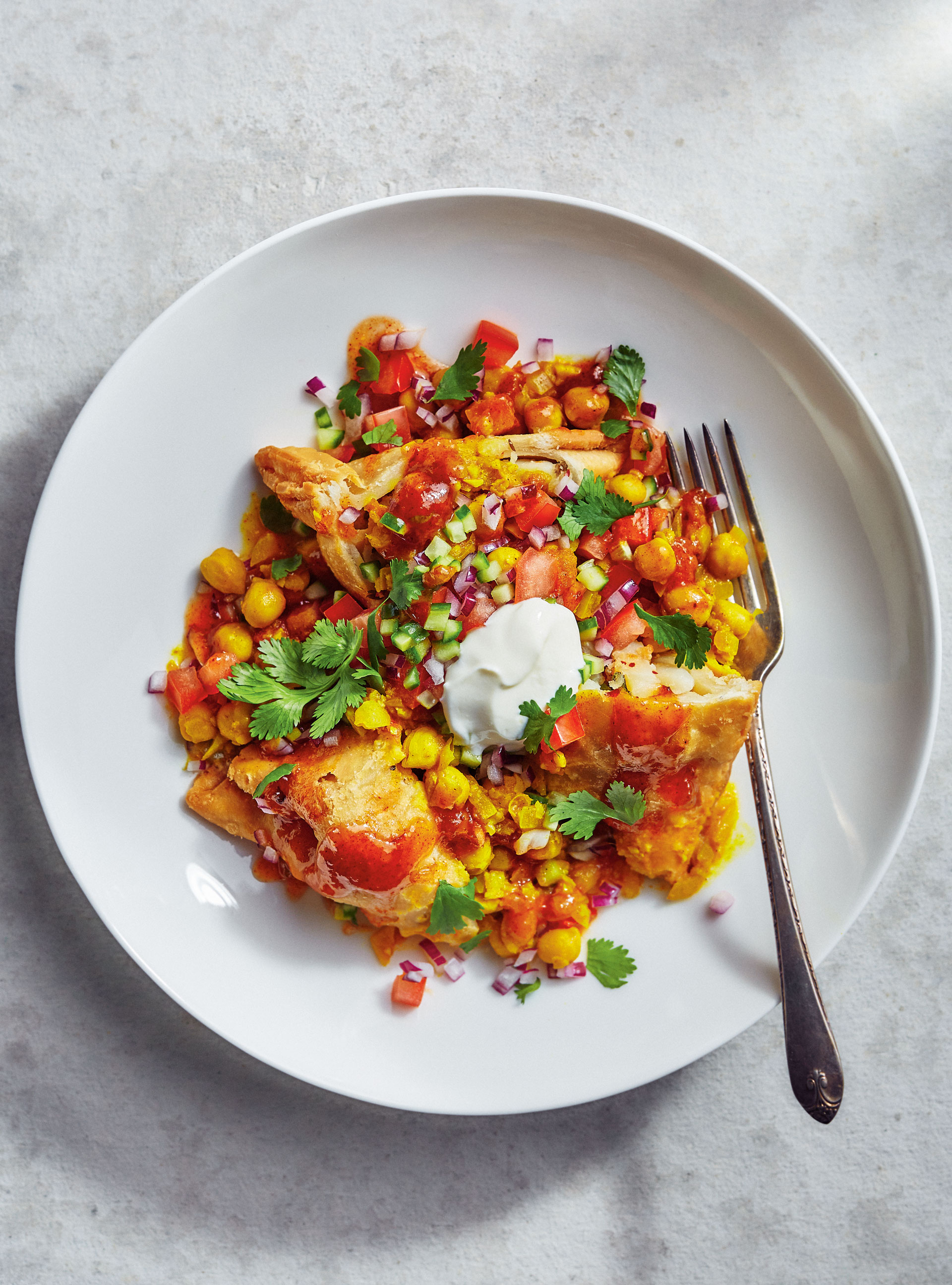 Samosas déconstruits et  cari de pois chiches